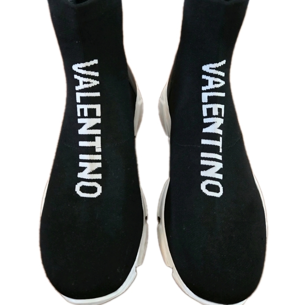 Valentino By Mario Logo Black Stretch Knit Slip On Fashion Sneakers Men’s Sz 12 - Picture 2 of 10